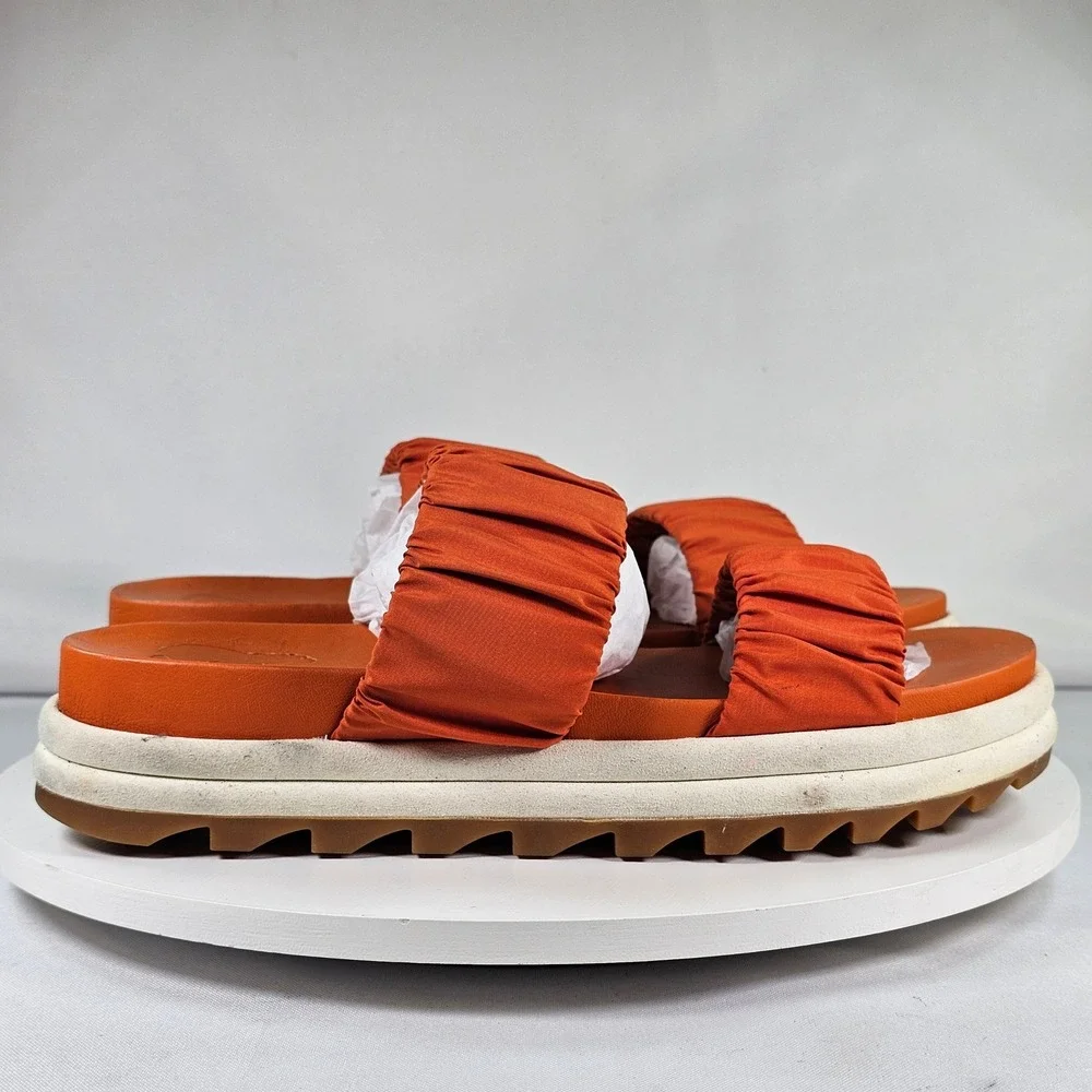 Sorel Kinetic Impact II‎ Slide Orange Ruched Platform Sandals NL471 Womens 8.5